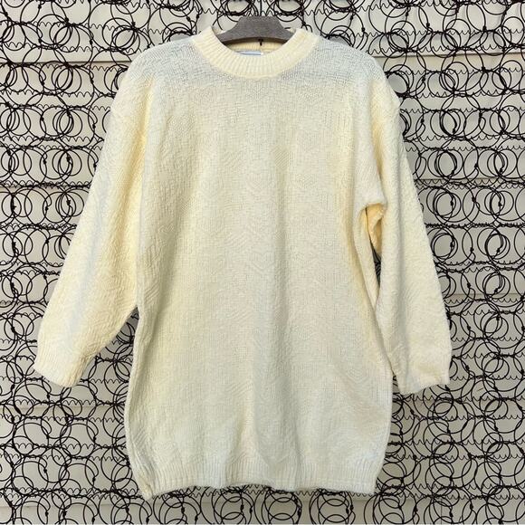 Vintage 80s 90s Adele knitwear cream hearts diamond textured tunic sweater LG? - Picture 1 of 5